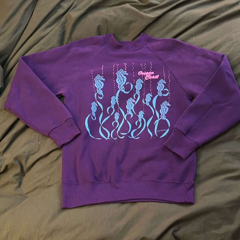 Amazing Vintage Puff Paint Oregon Coast Sea Horse Sweatshirt